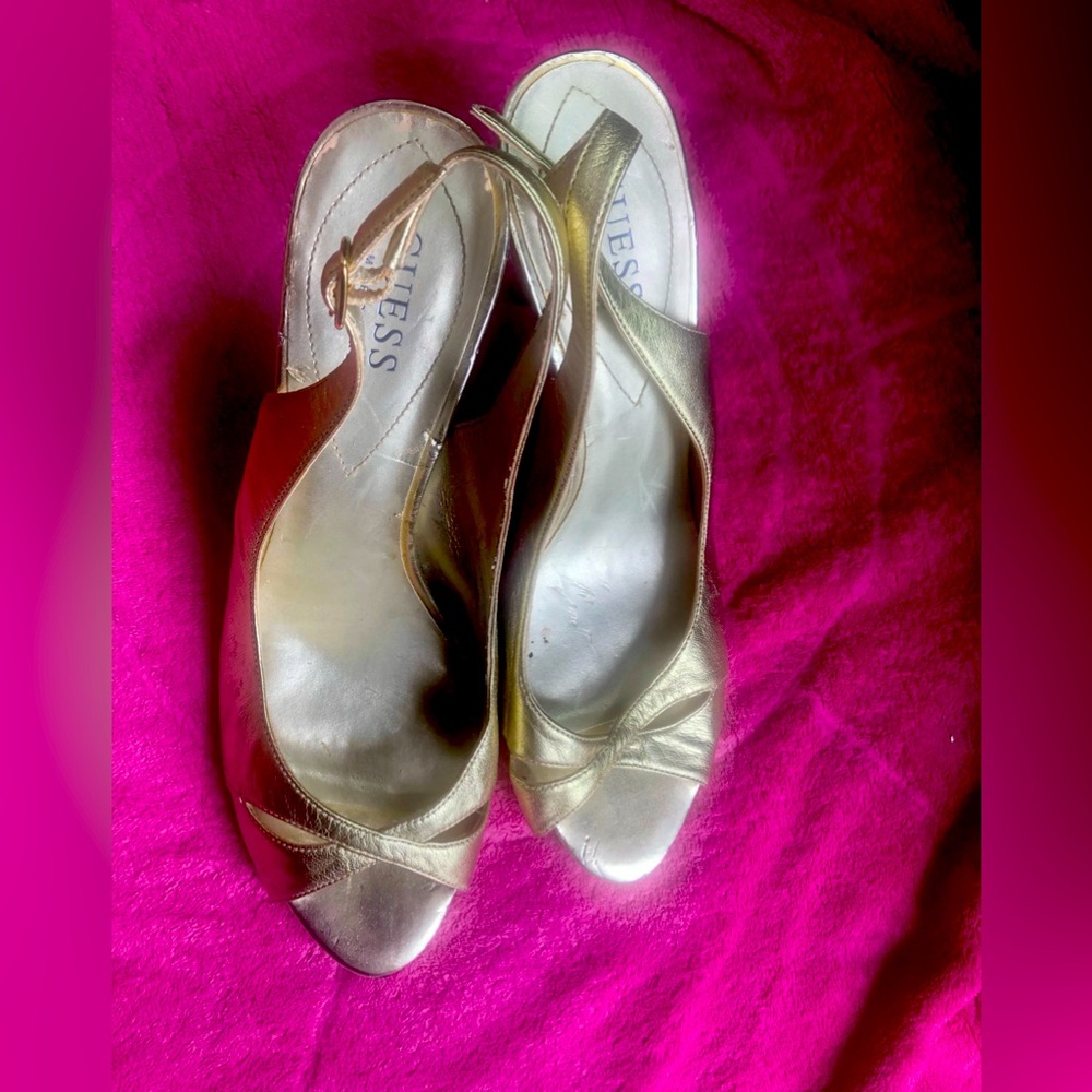 Golden Leather Heels Size 8